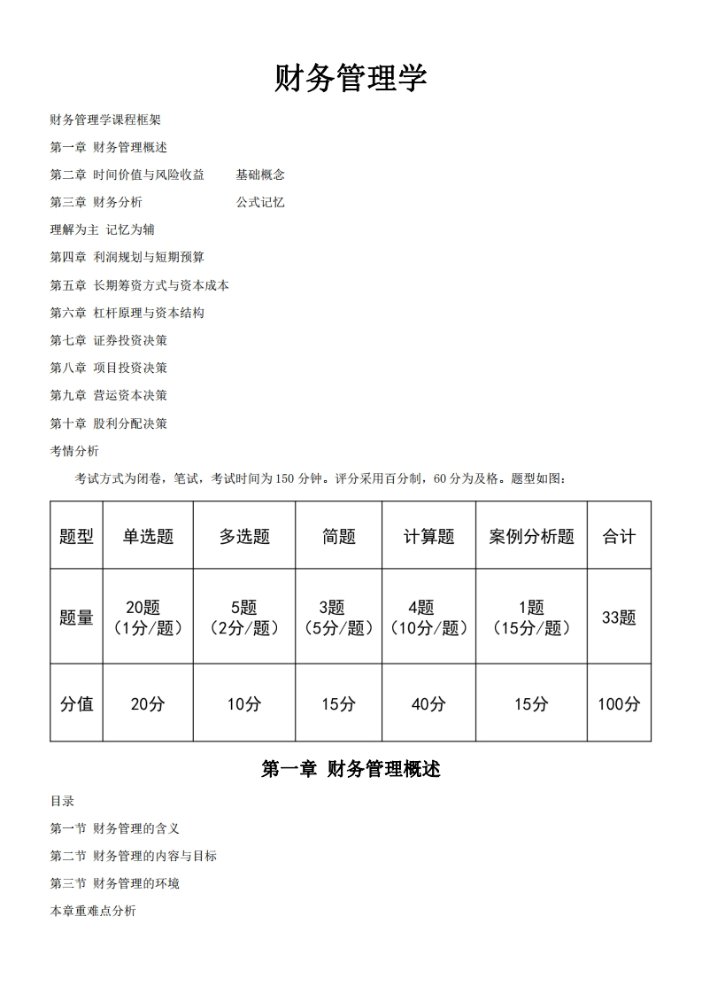 00067财务管理学-精讲（讲义）-学硕自考网